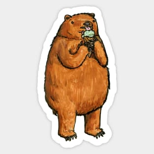 A Bear eating Mint Chocolate Chip Ice Cream Sticker